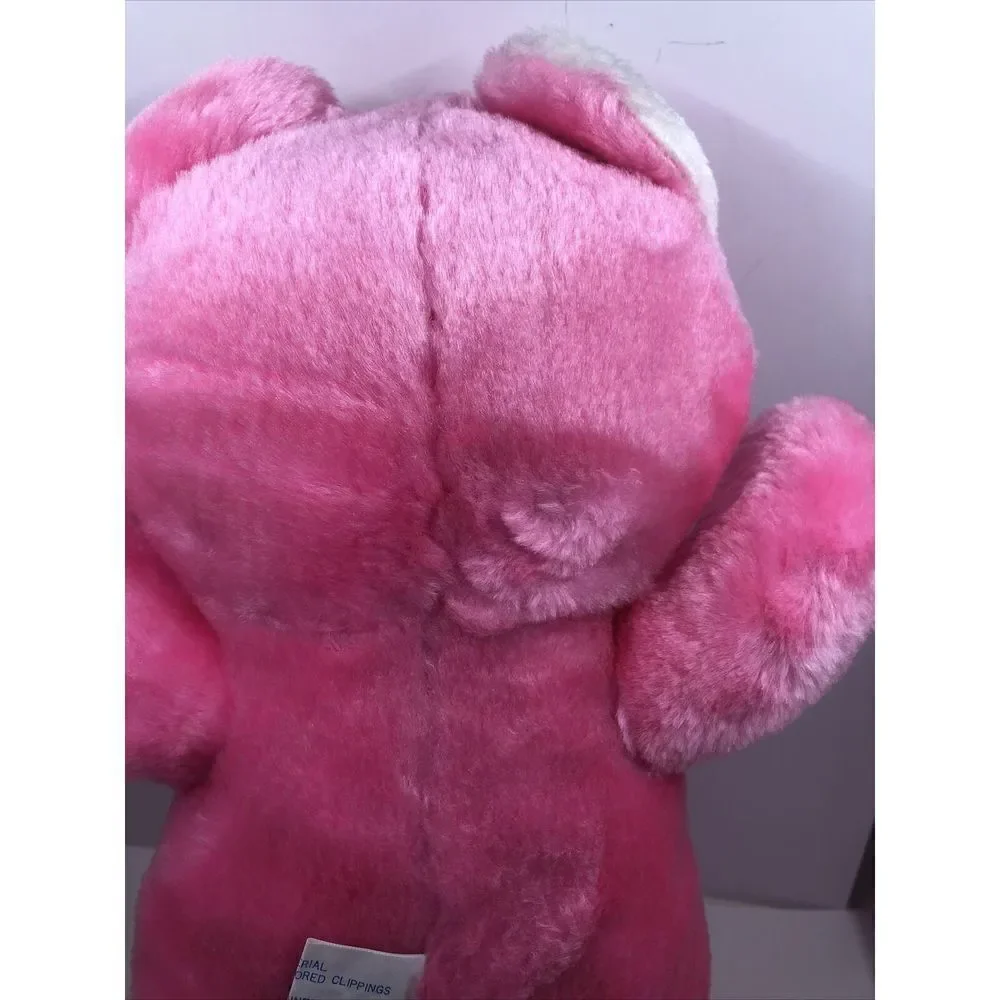 Vintage Pink white plush teddy bear Amusement Opryland Logo